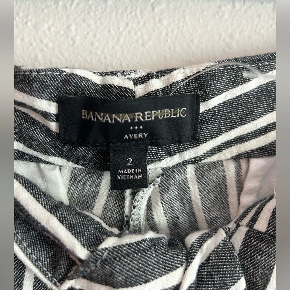 Banana Republic Avery Striped Ankle Dress Pants Sz 2 Gray White Linen Cotton NEW